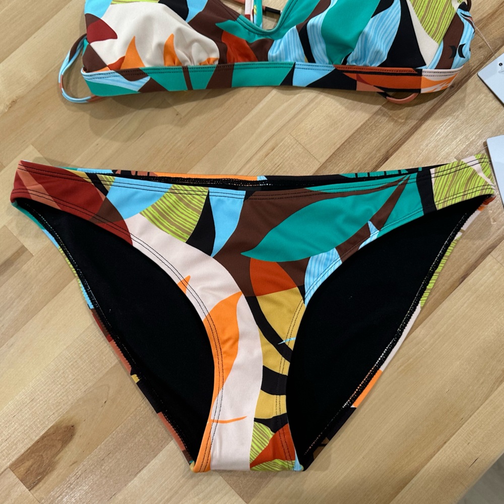 New! Hurley Multicolor Tropical Beach Leaf Print Bikini Size Large - Picture 5 of 14